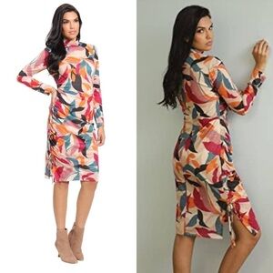 NWT London Times Women's Turtle Neck Ruched Sweater Dress metallic weave 6US